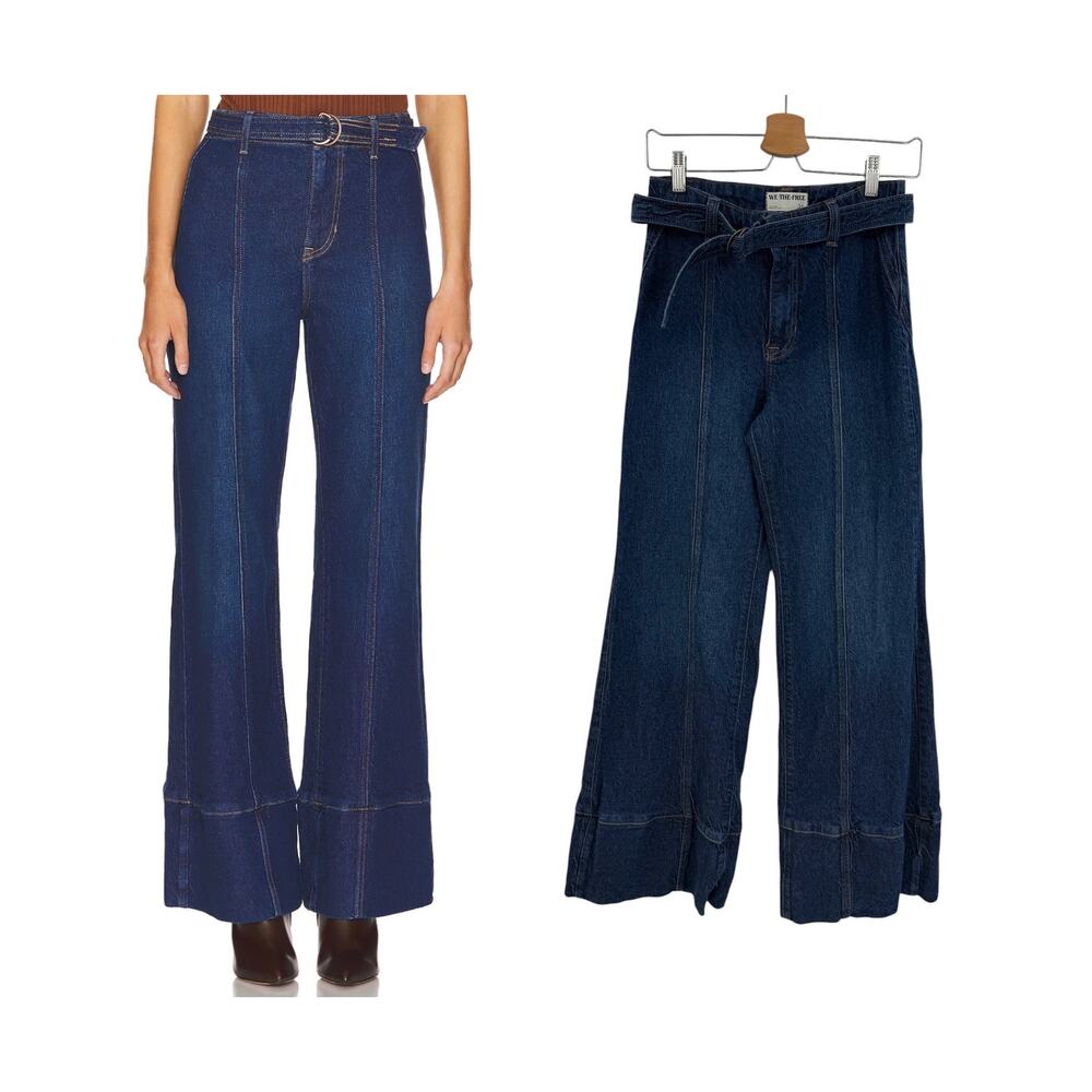 Free People We The Free Ryla A Line Flare Jeans Belted High Rise Blue Size 26